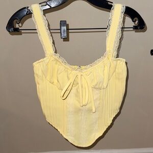 PrettyLittleThing Yellow Lace Trim Tank Top